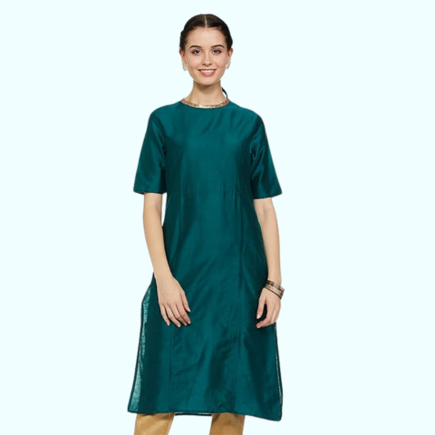 Women's Polyester Solid Straight Festive Kurti